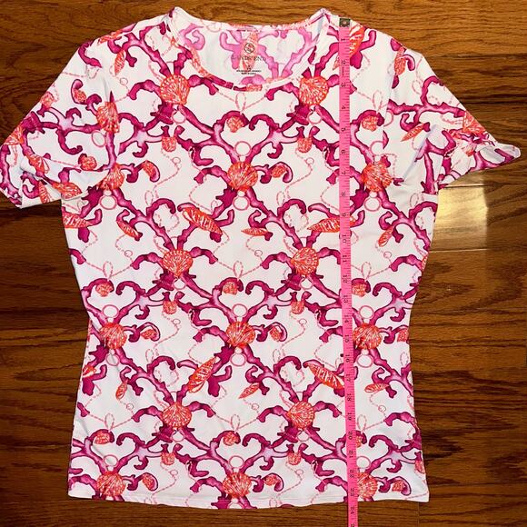 Lands’ End Short Sleeve Crew Neck Coral Shells Swim Tee Rash Guard Size Small - Picture 9 of 9
